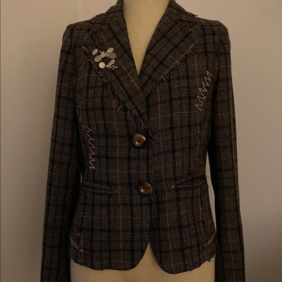 K/Lab Brown Plaid Blazer with Pink Stitching - Picture 10 of 14